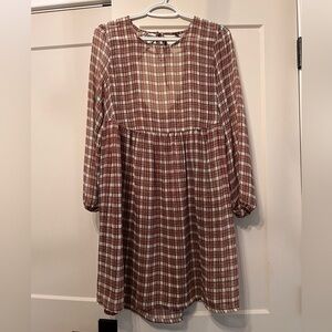 American Eagle Sheer Plaid Modest Long Sleeve Dress